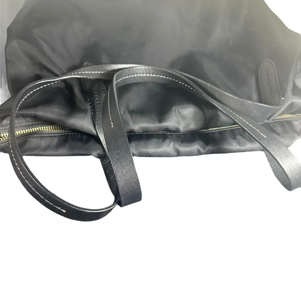 Cole Haan Black Nylon Tote Bag Leather Trim Zip Top Shoulder Bag Travel Purse